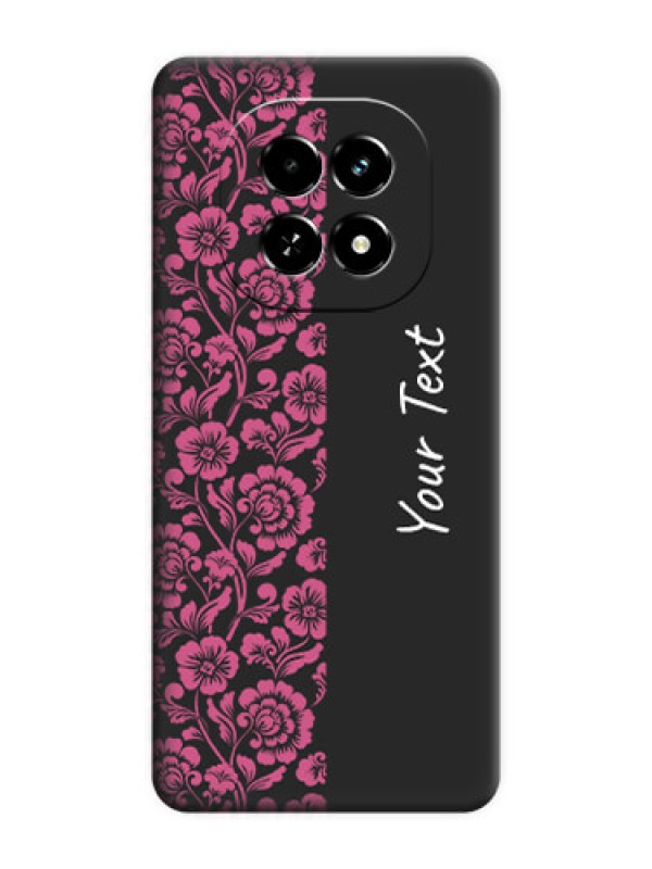 Custom Pink Floral Pattern Design With Custom Text On Space Black Custom Soft Matte Mobile Back Cover - Realme C63 5G