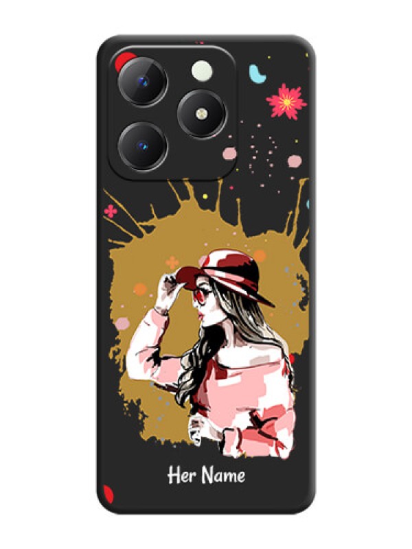 Custom Mordern Lady With Color Splash Background With Custom Text On Space Black Custom Soft Matte Mobile Back Cover - Realme C63