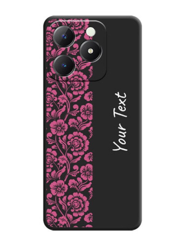 Custom Pink Floral Pattern Design With Custom Text On Space Black Custom Soft Matte Mobile Back Cover - Realme C63