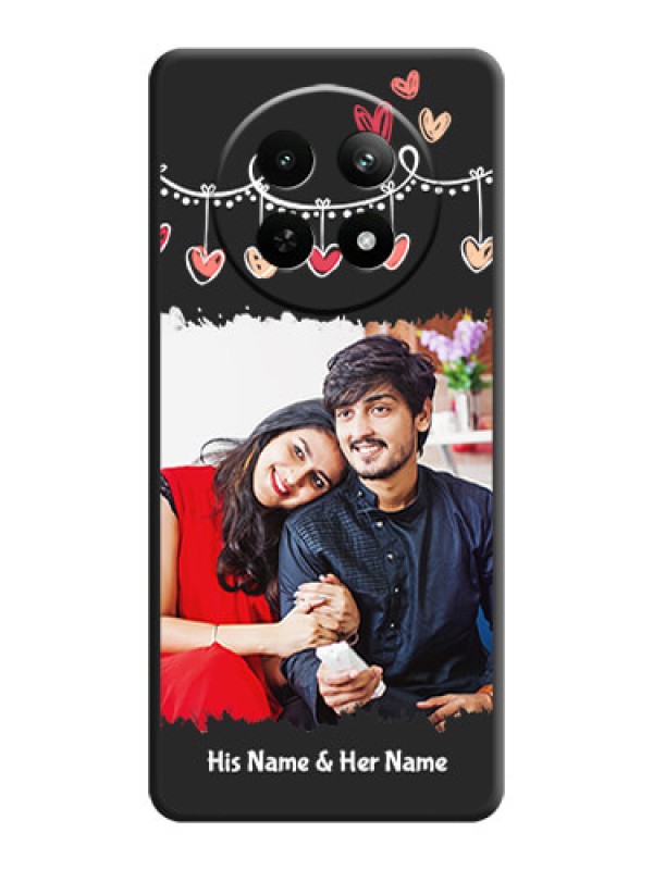 Custom Pink Love Hangings with Name on Space Black Custom Soft Matte Phone Cases - Realme C65 5G