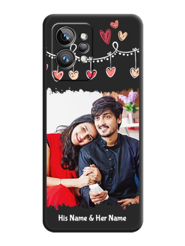 Custom Pink Love Hangings with Name on Space Black Custom Soft Matte Phone Cases - Realme GT 2 Pro 5G