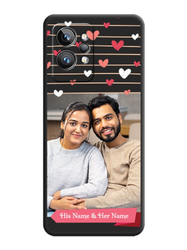 Custom Love Pattern with Name on Pink Ribbon  on Photo on Space Black Soft Matte Back Cover - Realme GT 2 Pro 5G