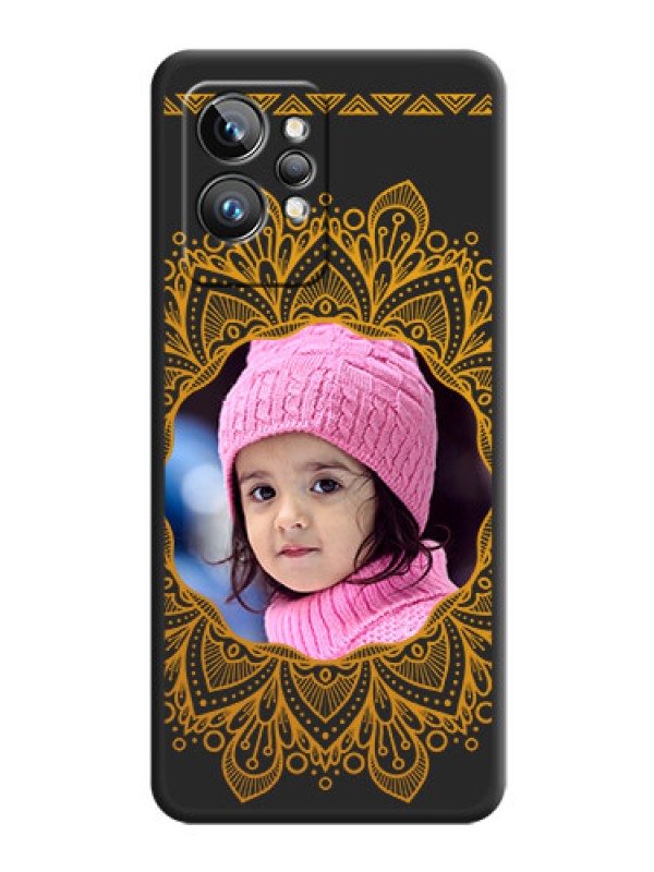 Custom Round Image with Floral Design on Photo on Space Black Soft Matte Mobile Cover - Realme GT 2 Pro 5G