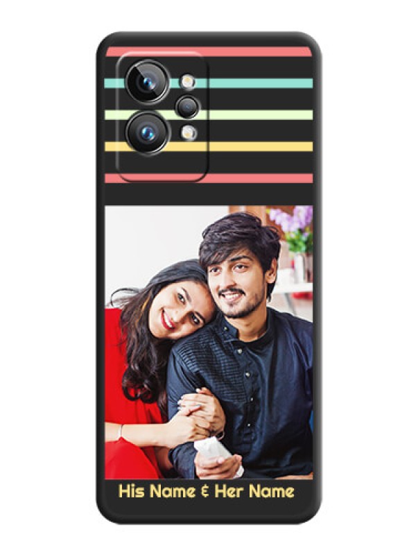 Custom Color Stripes with Photo and Text on Photo on Space Black Soft Matte Mobile Case - Realme GT 2 Pro 5G