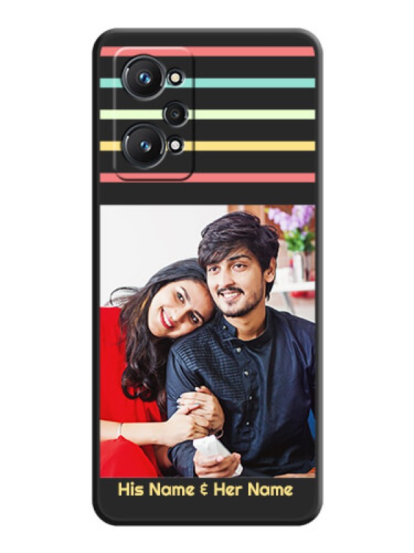 Custom Color Stripes with Photo and Text on Photo on Space Black Soft Matte Mobile Case - Realme GT 2