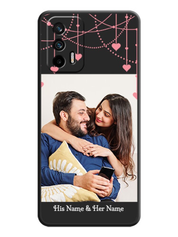 Custom Pink Love Hangings with Text on Space Black Custom Soft Matte Back Cover - Realme GT 5G