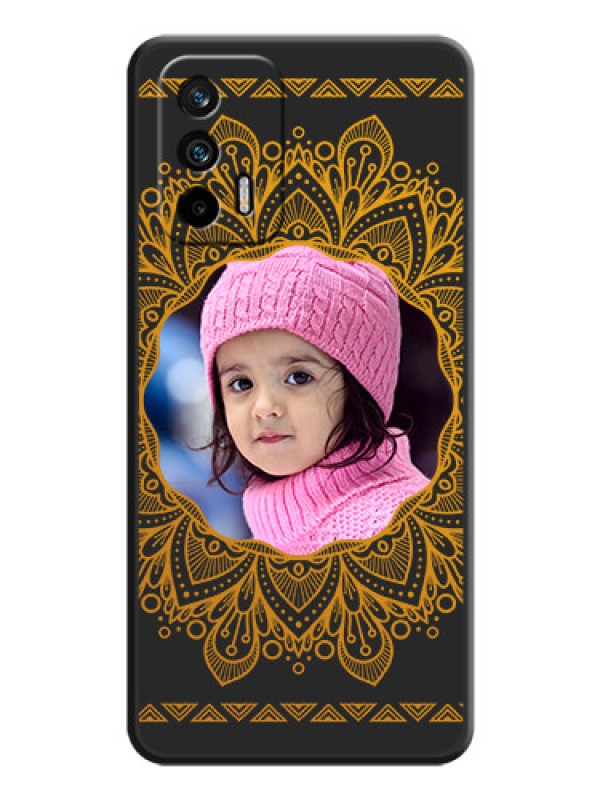 Custom Round Image with Floral Design on Photo on Space Black Soft Matte Mobile Cover - Realme GT 5G