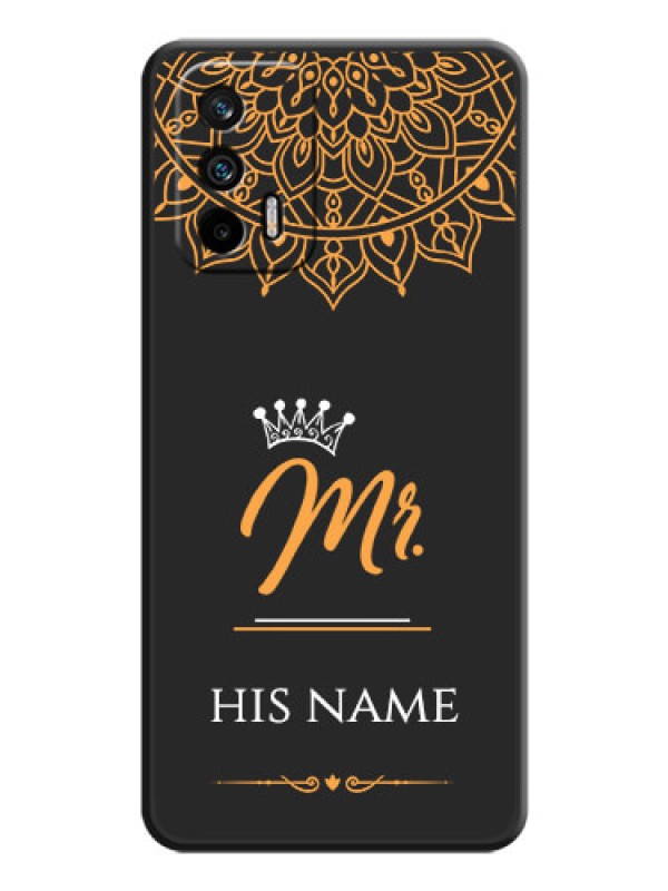 Custom Mr Name with Floral Design  on Personalised Space Black Soft Matte Cases - Realme GT 5G