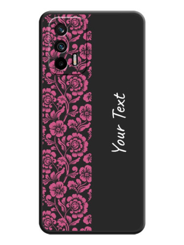 Custom Pink Floral Pattern Design With Custom Text On Space Black Personalized Soft Matte Phone Covers -Realme Gt 5G