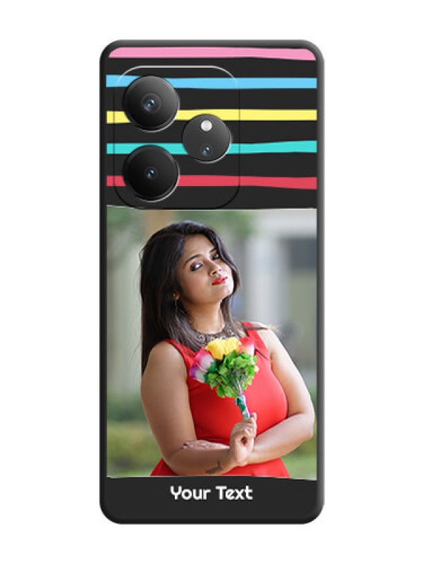 Custom Multicolor Lines with Image On Space Black Custom Soft Matte Mobile Back Cover - Realme GT 6