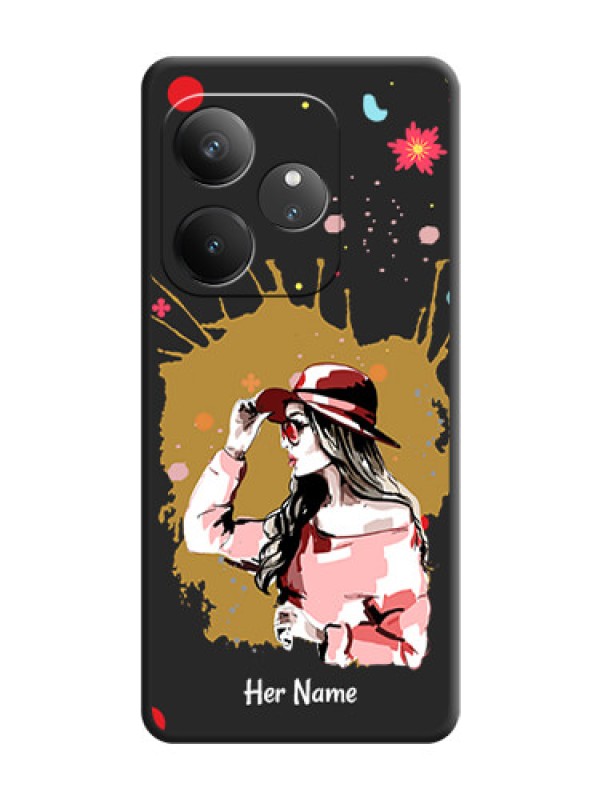 Custom Mordern Lady With Color Splash Background With Custom Text On Space Black Custom Soft Matte Mobile Back Cover - Realme GT 6