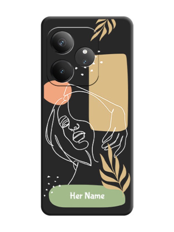 Custom Custom Text With Line Art Of Women & Leaves Design On Space Black Custom Soft Matte Mobile Back Cover - Realme GT 6