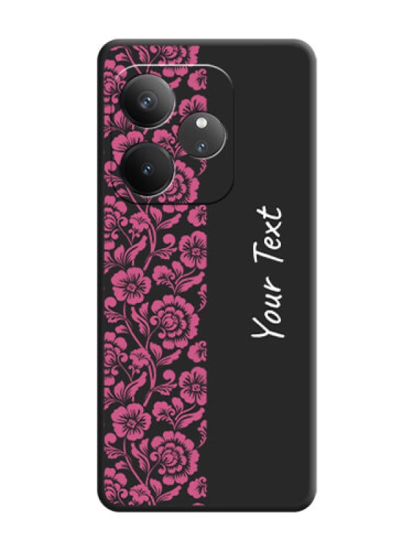 Custom Pink Floral Pattern Design With Custom Text On Space Black Custom Soft Matte Mobile Back Cover - Realme GT 6