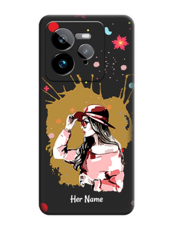 Custom Mordern Lady With Color Splash Background With Custom Text On Space Black Custom Soft Matte Mobile Back Cover - Realme GT 7 Pro