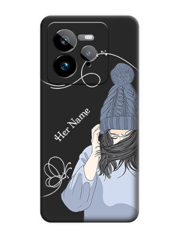 Custom Girl With Blue Winter Outfiit Custom Text Design On Space Black Custom Soft Matte Mobile Back Cover - Realme GT 7 Pro