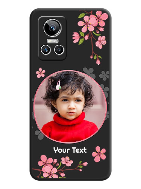 Custom Round Image with Pink Color Floral Design on Photo on Space Black Soft Matte Back Cover - Realme GT Neo 3 150W