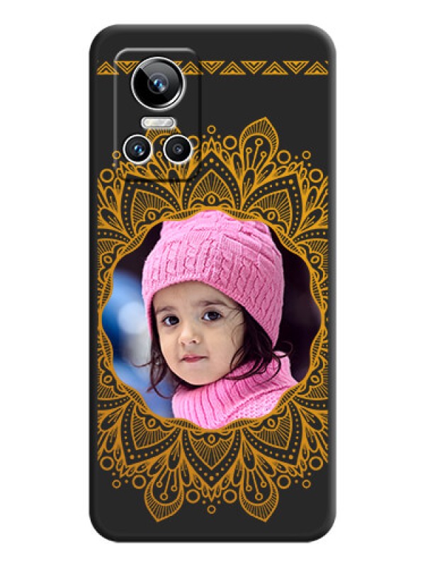 Custom Round Image with Floral Design on Photo on Space Black Soft Matte Mobile Cover - Realme GT Neo 3 150W