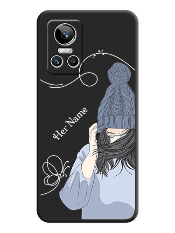 Custom Girl With Blue Winter Outfiit Custom Text Design On Space Black Personalized Soft Matte Phone Covers -Realme Gt Neo 3 150W