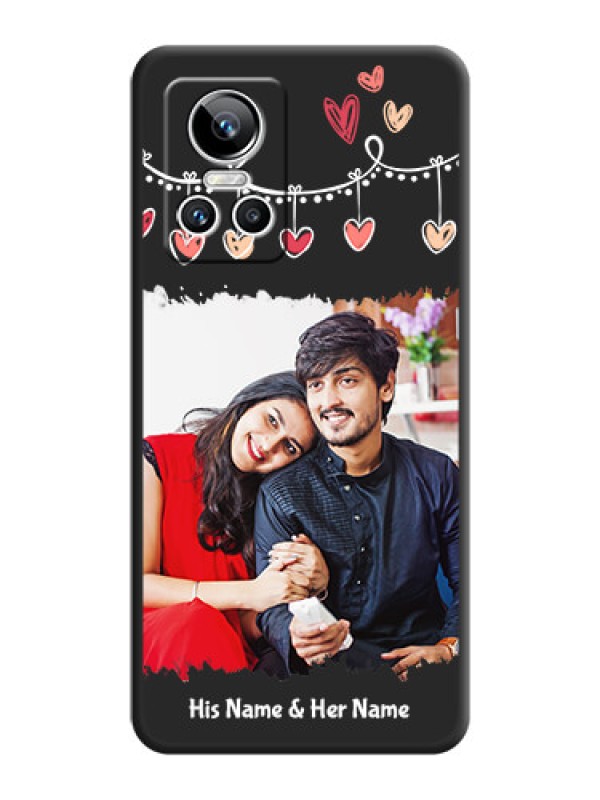 Custom Pink Love Hangings with Name on Space Black Custom Soft Matte Phone Cases - Realme GT Neo 3