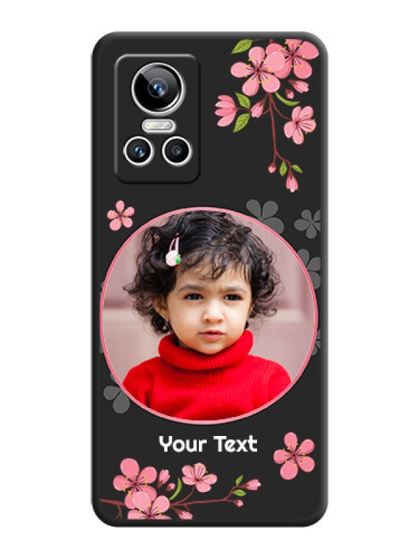 Custom Round Image with Pink Color Floral Design on Photo on Space Black Soft Matte Back Cover - Realme GT Neo 3