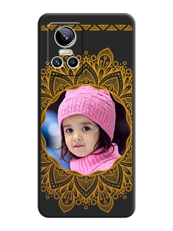 Custom Round Image with Floral Design on Photo on Space Black Soft Matte Mobile Cover - Realme GT Neo 3