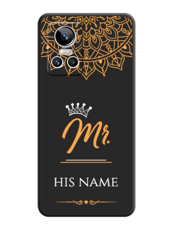 Custom Mr Name with Floral Design  on Personalised Space Black Soft Matte Cases - Realme GT Neo 3