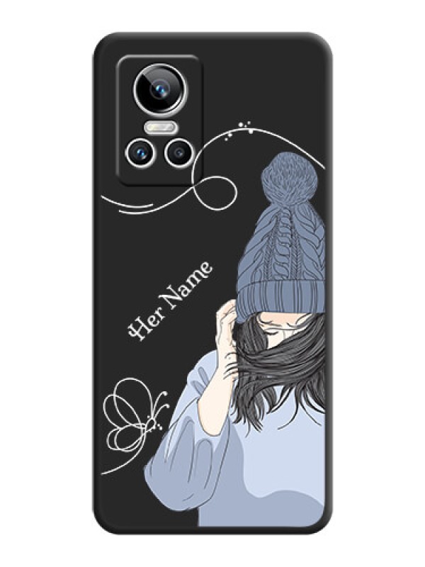 Custom Girl With Blue Winter Outfiit Custom Text Design On Space Black Personalized Soft Matte Phone Covers -Realme Gt Neo 3
