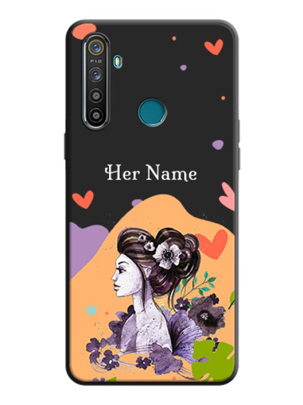 Custom Namecase For Her With Fancy Lady Image On Space Black Personalized Soft Matte Phone Covers -Realme Narzo 10