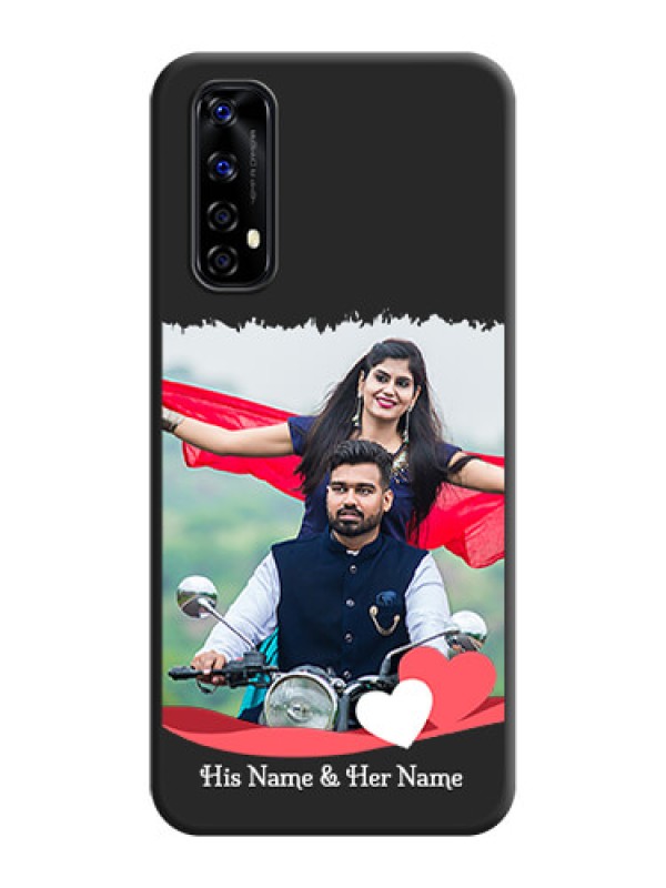 Custom Pin Color Love Shaped Ribbon Design with Text on Space Black Custom Soft Matte Phone Back Cover - Realme Narzo 20 Pro