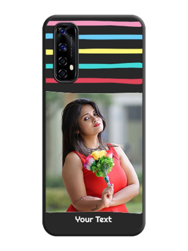Custom Multicolor Lines with Image on Space Black Personalized Soft Matte Phone Covers - Realme Narzo 20 Pro