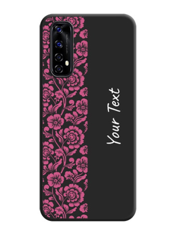 Custom Pink Floral Pattern Design With Custom Text On Space Black Personalized Soft Matte Phone Covers -Realme Narzo 20 Pro
