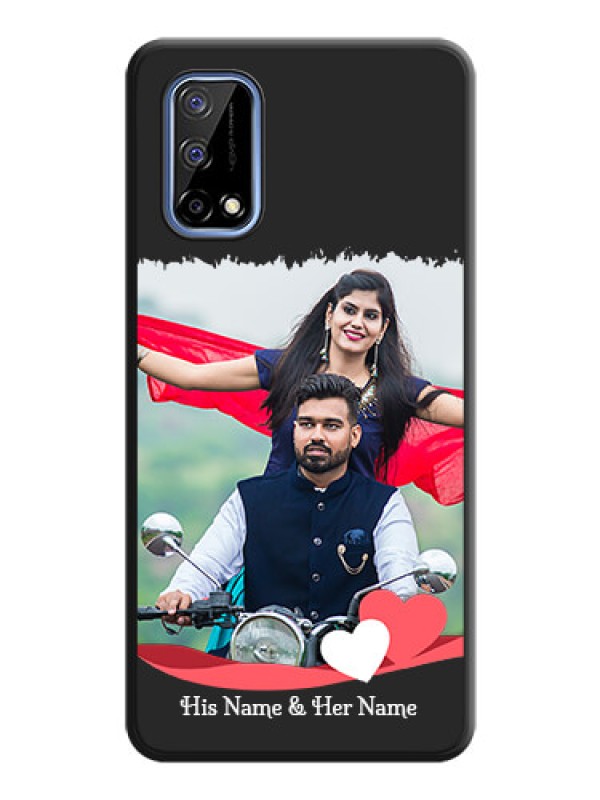 Custom Pin Color Love Shaped Ribbon Design with Text on Space Black Custom Soft Matte Phone Back Cover - Realme Narzo 30 Pro 5G