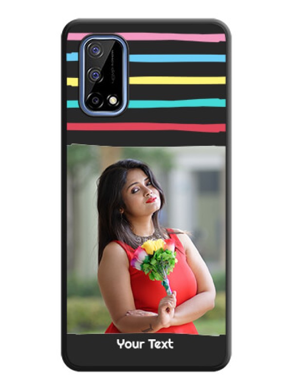 Custom Multicolor Lines with Image on Space Black Personalized Soft Matte Phone Covers - Realme Narzo 30 Pro 5G