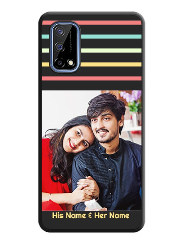 Custom Color Stripes with Photo and Text on Photo on Space Black Soft Matte Mobile Case - Realme Narzo 30 Pro 5G