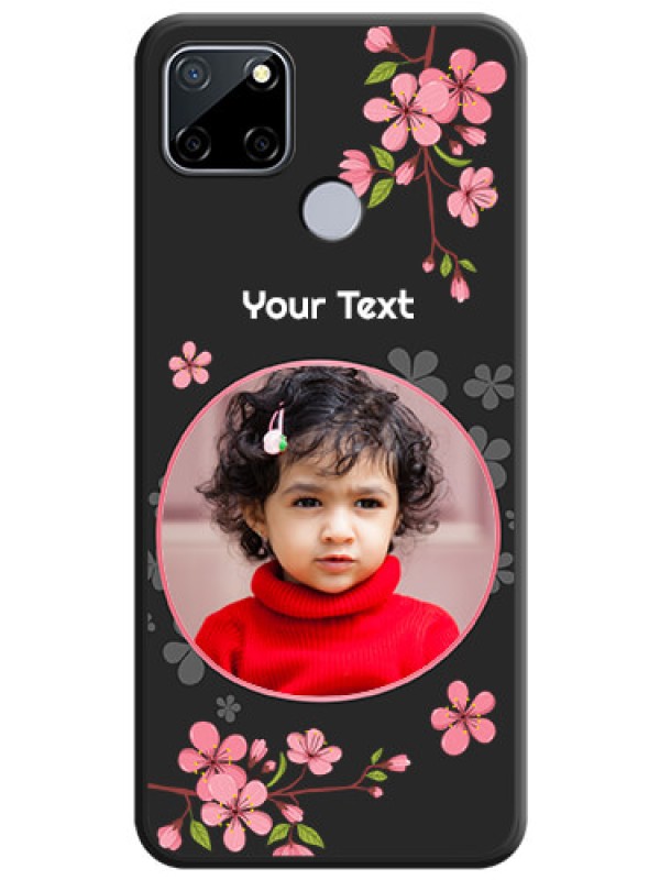 Custom Round Image with Pink Color Floral Design on Photo on Space Black Soft Matte Back Cover - Realme Narzo 30A 