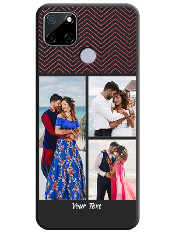 Custom Wave Pattern with 3 Image Holder on Space Black Custom Soft Matte Back Cover - Realme Narzo 30A 