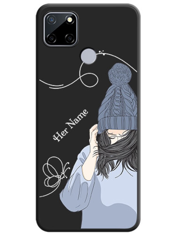 Custom Girl With Blue Winter Outfiit Custom Text Design On Space Black Personalized Soft Matte Phone Covers -Realme Narzo 30A
