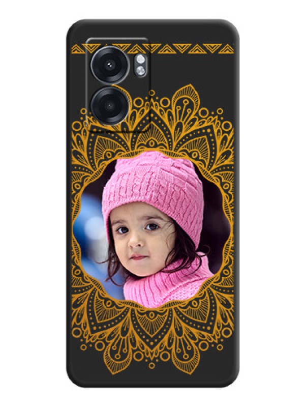 Custom Round Image with Floral Design on Photo on Space Black Soft Matte Mobile Cover - Realme Narzo 50 5G