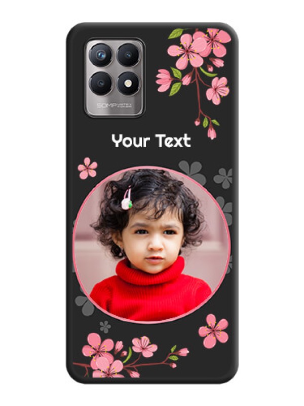 Custom Round Image with Pink Color Floral Design on Photo on Space Black Soft Matte Back Cover - Realme Narzo 50