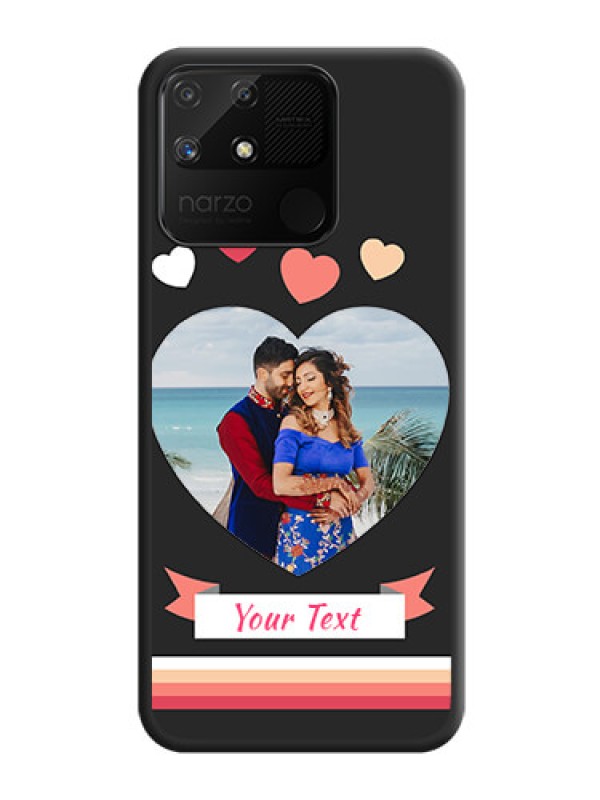 Custom Love Shaped Photo with Colorful Stripes on Personalised Space Black Soft Matte Cases - Realme Narzo 50A