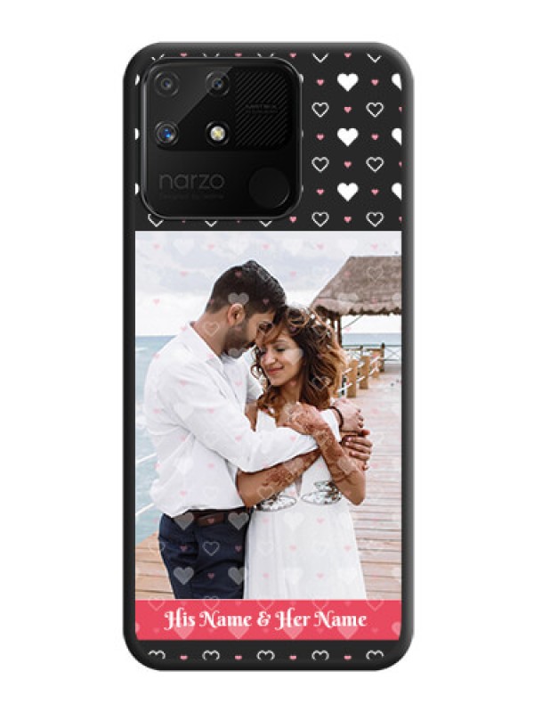 Custom White Color Love Symbols with Text Design on Photo on Space Black Soft Matte Phone Cover - Realme Narzo 50A