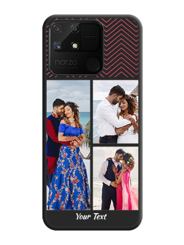 Custom Wave Pattern with 3 Image Holder on Space Black Custom Soft Matte Back Cover - Realme Narzo 50A