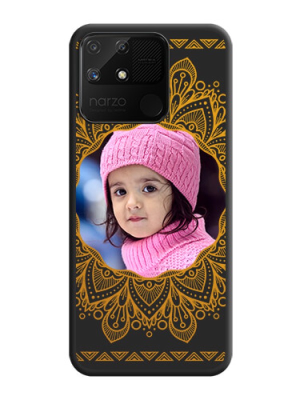 Custom Round Image with Floral Design on Photo on Space Black Soft Matte Mobile Cover - Realme Narzo 50A