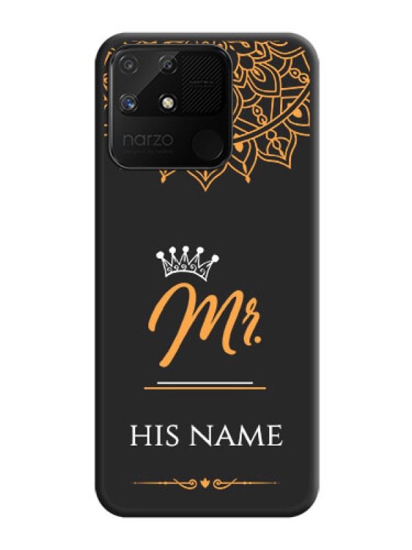Custom Mr Name with Floral Design  on Personalised Space Black Soft Matte Cases - Realme Narzo 50A