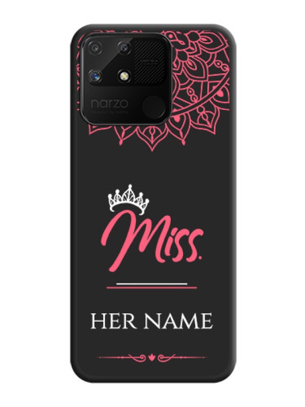 Custom Mrs Name with Floral Design on Space Black Personalized Soft Matte Phone Covers - Realme Narzo 50A
