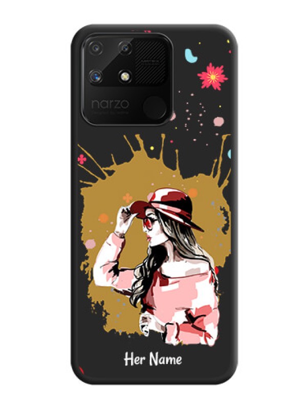 Custom Mordern Lady With Color Splash Background With Custom Text On Space Black Personalized Soft Matte Phone Covers -Realme Narzo 50A