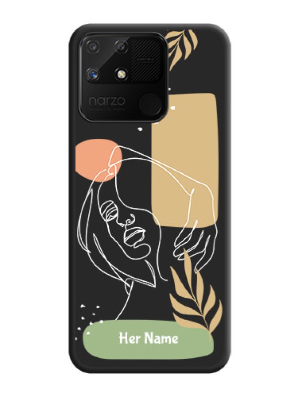 Custom Custom Text With Line Art Of Women & Leaves Design On Space Black Personalized Soft Matte Phone Covers -Realme Narzo 50A