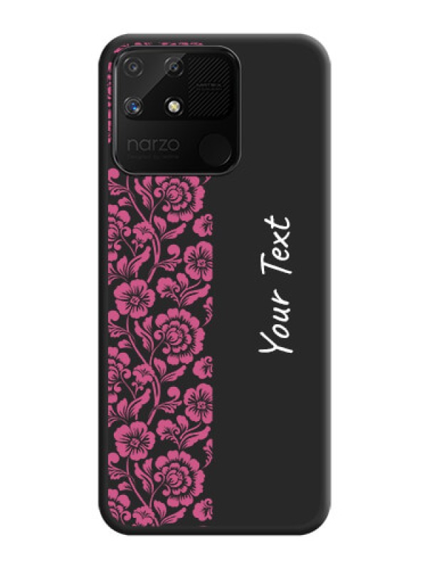 Custom Pink Floral Pattern Design With Custom Text On Space Black Personalized Soft Matte Phone Covers -Realme Narzo 50A