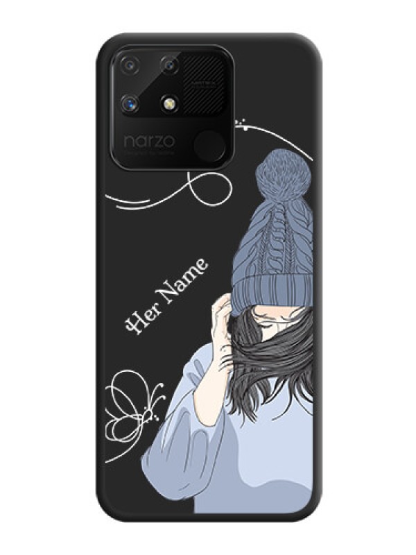 Custom Girl With Blue Winter Outfiit Custom Text Design On Space Black Personalized Soft Matte Phone Covers -Realme Narzo 50A