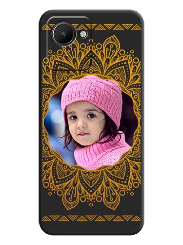 Custom Round Image with Floral Design on Photo on Space Black Soft Matte Mobile Cover - Narzo 50i Prime